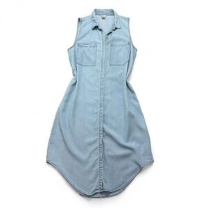 Forever 21 blue Chambray shirt dress collard sleeveless button Lyocell Size M